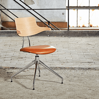 VL119 LEATHER & WOOD SWIVEL CHAIR - DYKE & DEAN