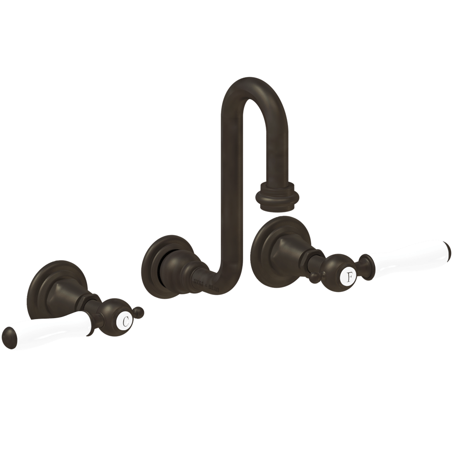 WALL MOUNTED SWAN SPOUT PORCELAIN LEVER HANDLE TAPS - DYKE & DEAN