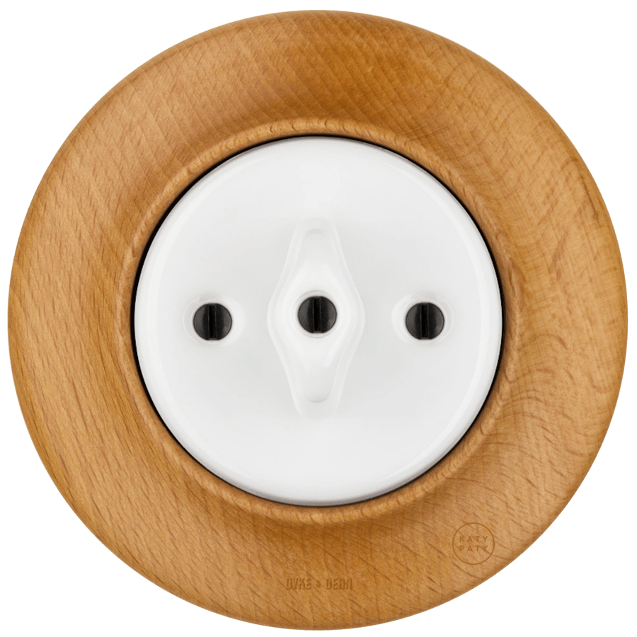 WOODEN PORCELAIN WALL LIGHT SWITCH FAGUS ROTARY - DYKE & DEAN