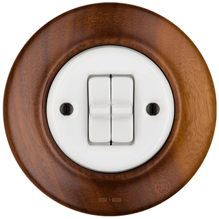 WOODEN PORCELAIN WALL LIGHT SWITCH NUTMAG 2 TOGGLE - DYKE & DEAN