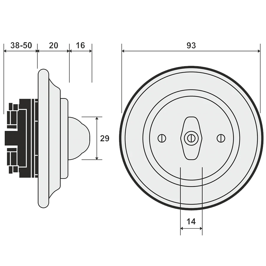 WOODEN PORCELAIN WALL LIGHT SWITCH NUTMAG ROTARY - DYKE & DEAN