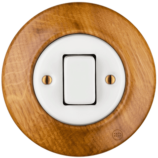 WOODEN PORCELAIN WALL LIGHT SWITCH ROBUS FAT BUTTON - DYKE & DEAN