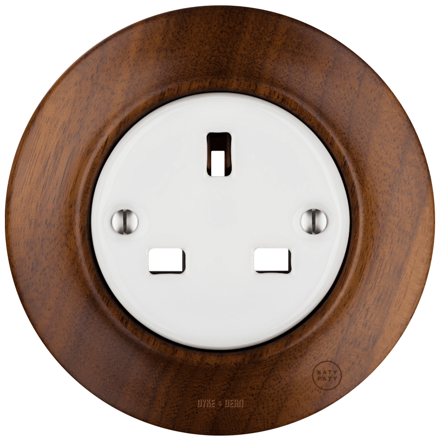 WOODEN PORCELAIN WALL SOCKET NUCLEUS UK - DYKE & DEAN