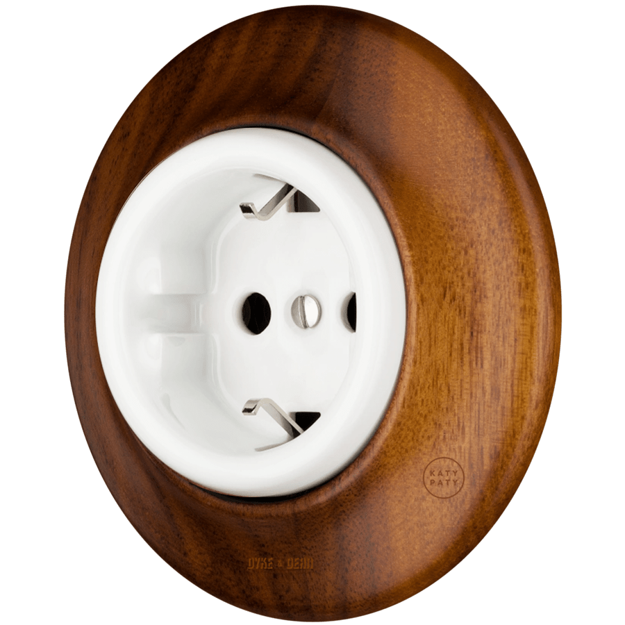 WOODEN PORCELAIN WALL SOCKET NUCMAG SCHUKO - DYKE & DEAN