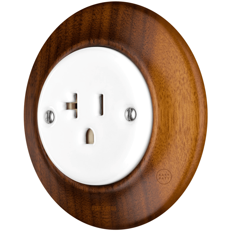 WOODEN PORCELAIN WALL SOCKET NUTMAG USA 20A - DYKE & DEAN