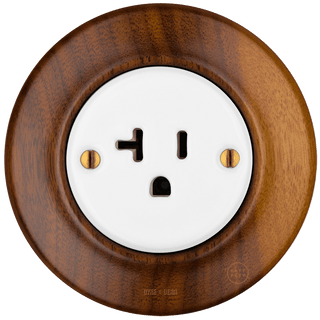 WOODEN PORCELAIN WALL SOCKET NUTMAG USA 20A - DYKE & DEAN