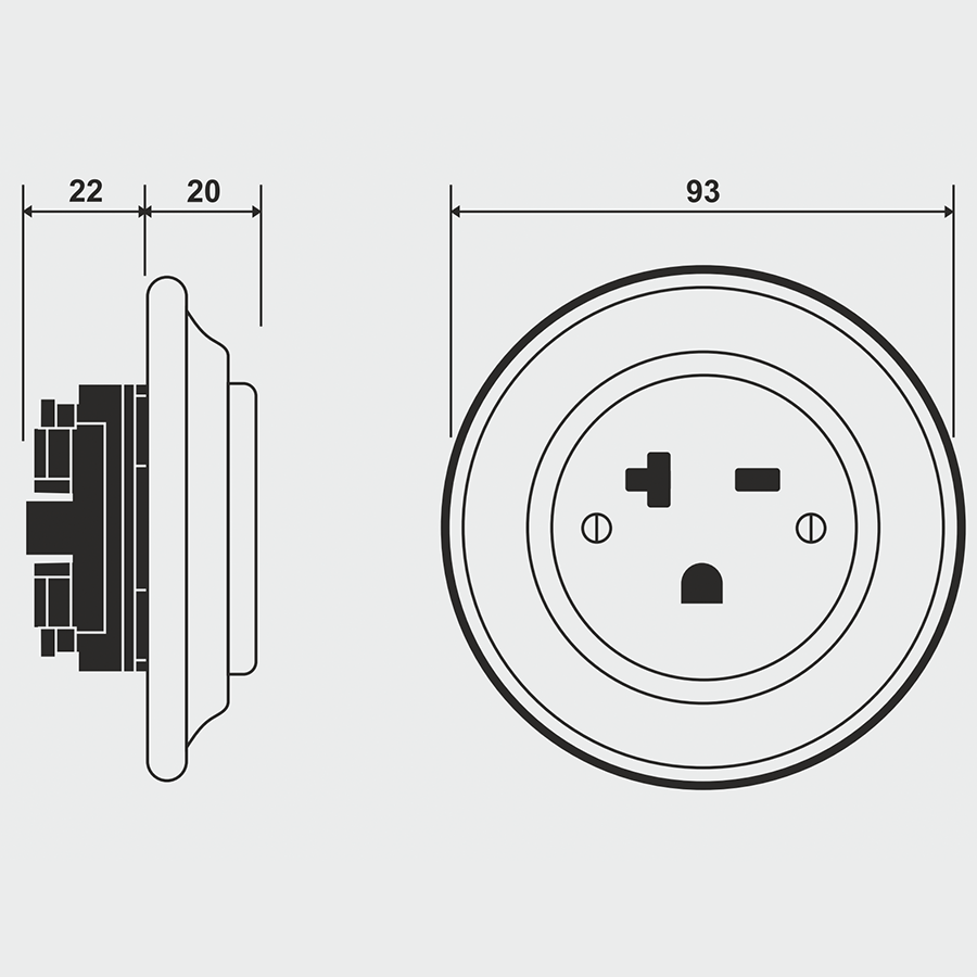 WOODEN PORCELAIN WALL SOCKET ROBUS USA 20A - DYKE & DEAN